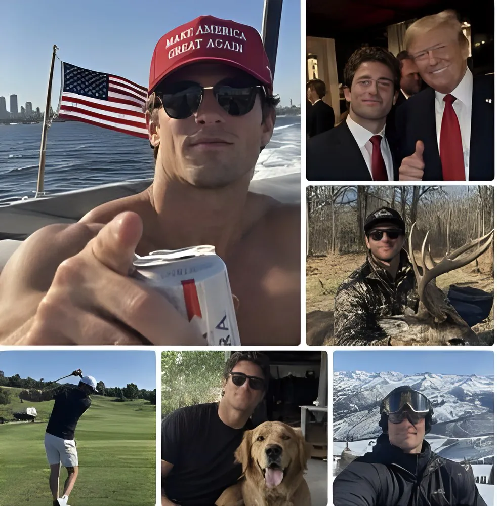 Conservative Terra: MAGA cap on a boat, golf, hunting, his dog